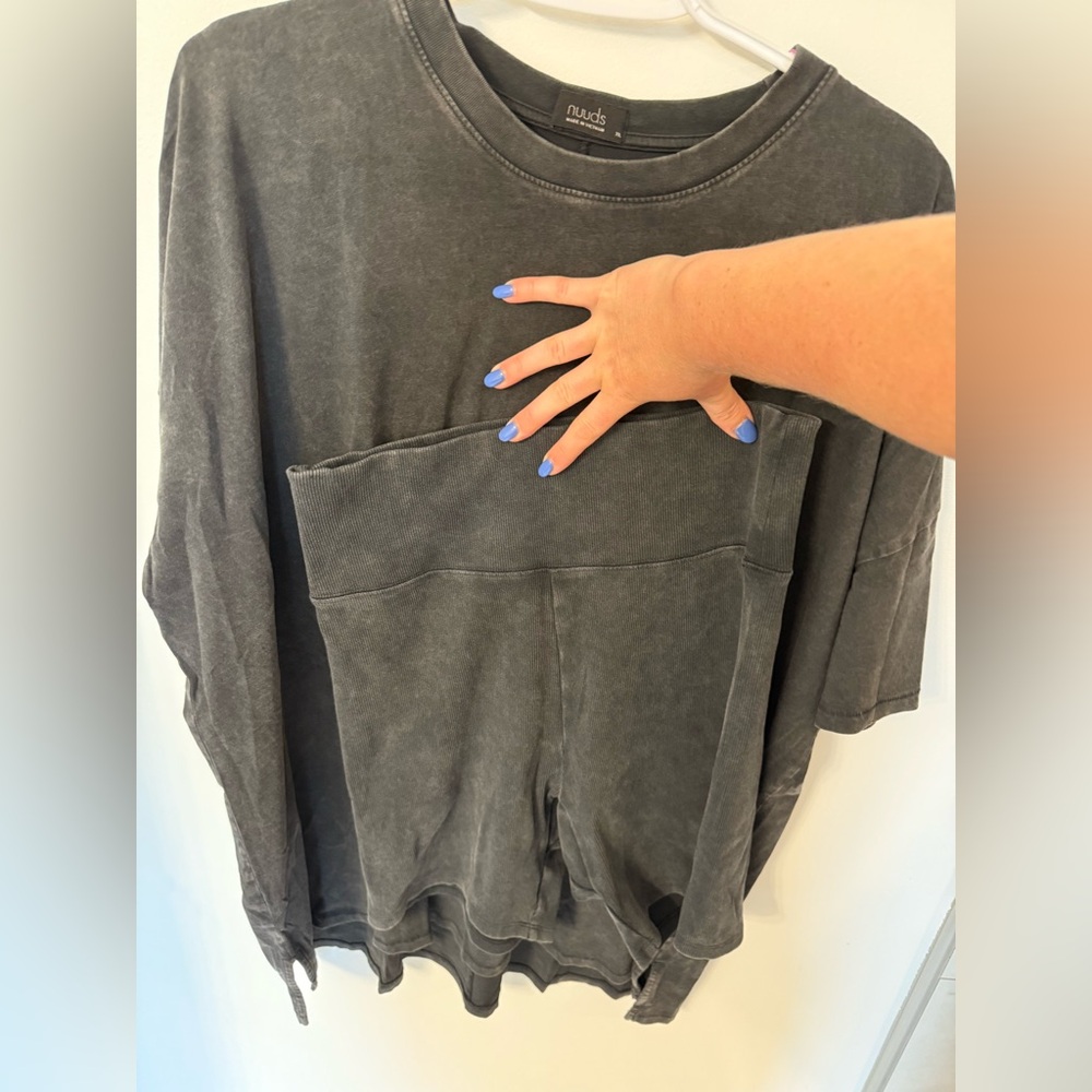 Nuuds ribbed washed black biker short set xl